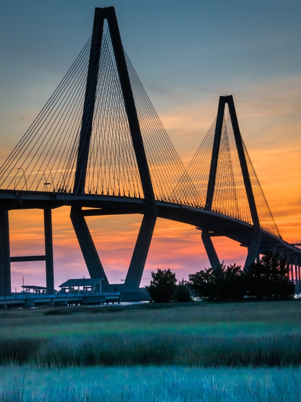 Sunset on the Cooper River with the Ravenel Bridge silhouetted